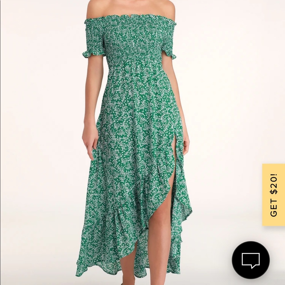 Lulus floral print off the shoulder midi dress